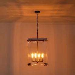(OpenBox) Contemporary Glass Wide Square Lantern Pendant Chandelier
