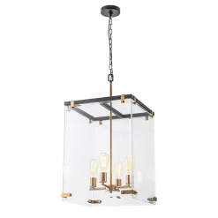 (OpenBox) Contemporary Glass Wide Square Lantern Pendant Chandelier