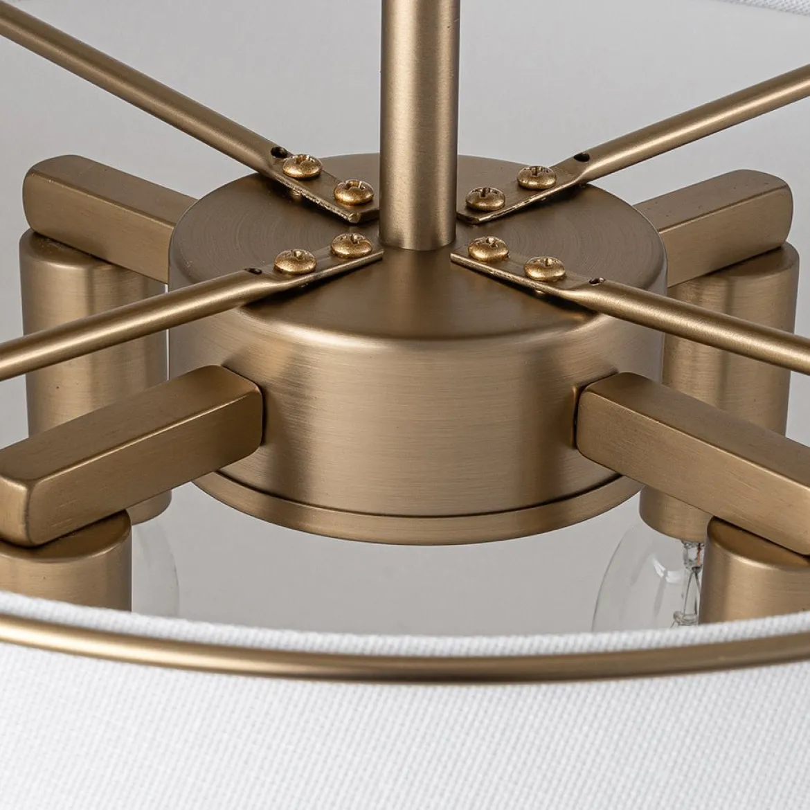 (OpenBox) Contemporary Wide Linen Drum Brass Semi Flush Mount