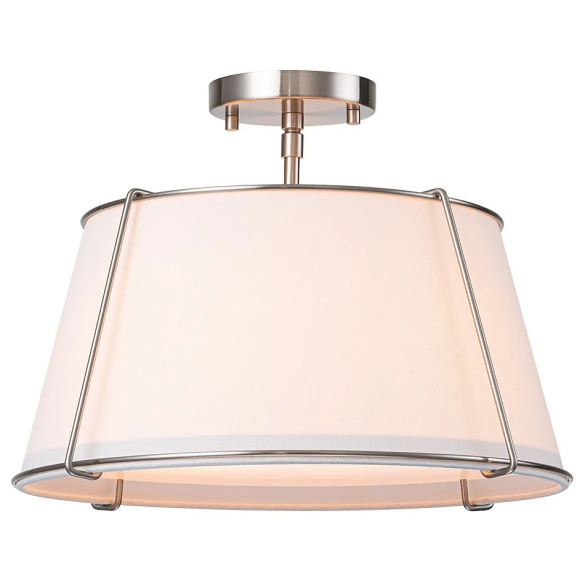 (OpenBox) Contemporary Wide Linen Drum Brass Semi Flush Mount