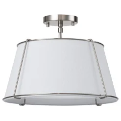 (OpenBox) Contemporary Wide Linen Drum Brass Semi Flush Mount