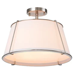 (OpenBox) Contemporary Wide Linen Drum Brass Semi Flush Mount