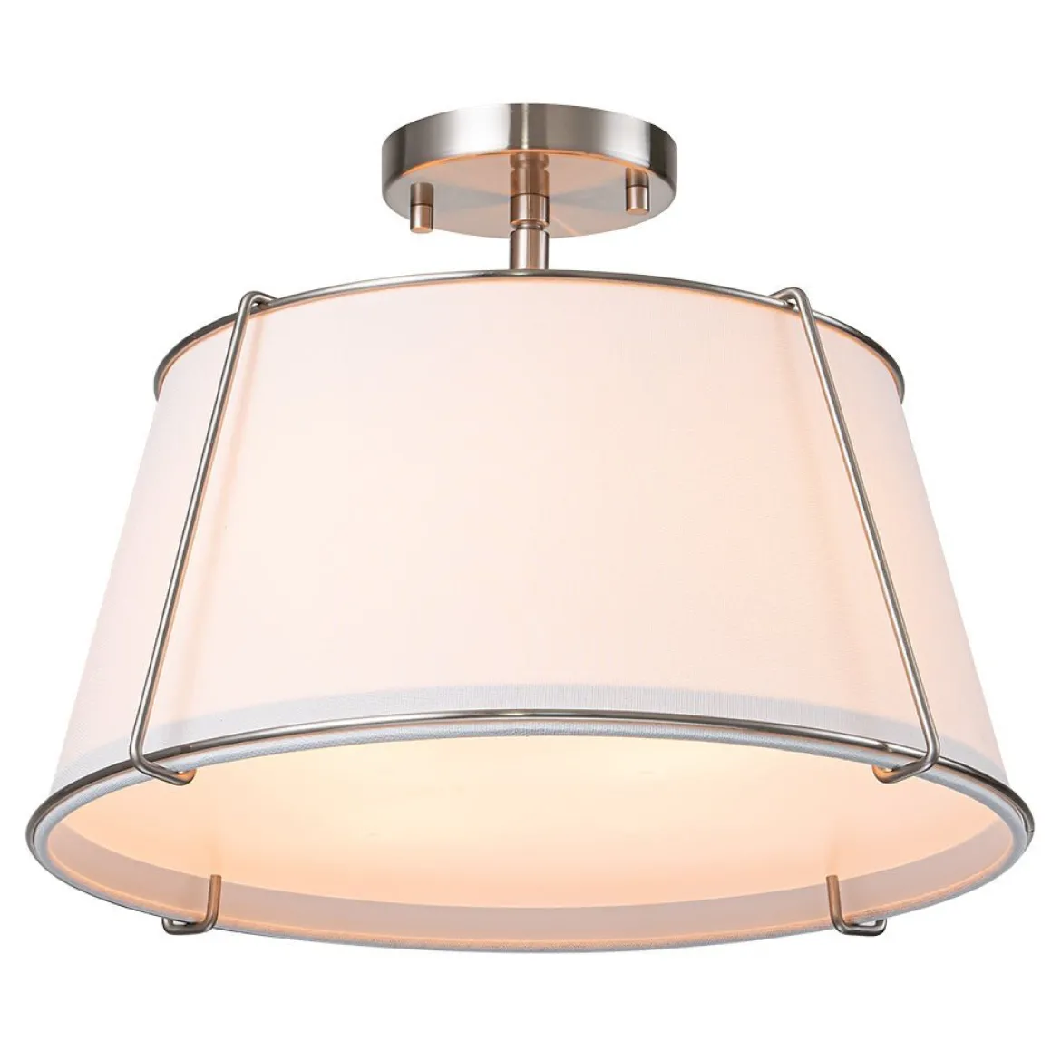 (OpenBox) Contemporary Wide Linen Drum Brass Semi Flush Mount