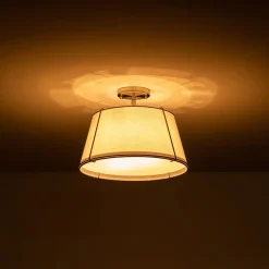 (OpenBox) Contemporary Wide Linen Drum Brass Semi Flush Mount