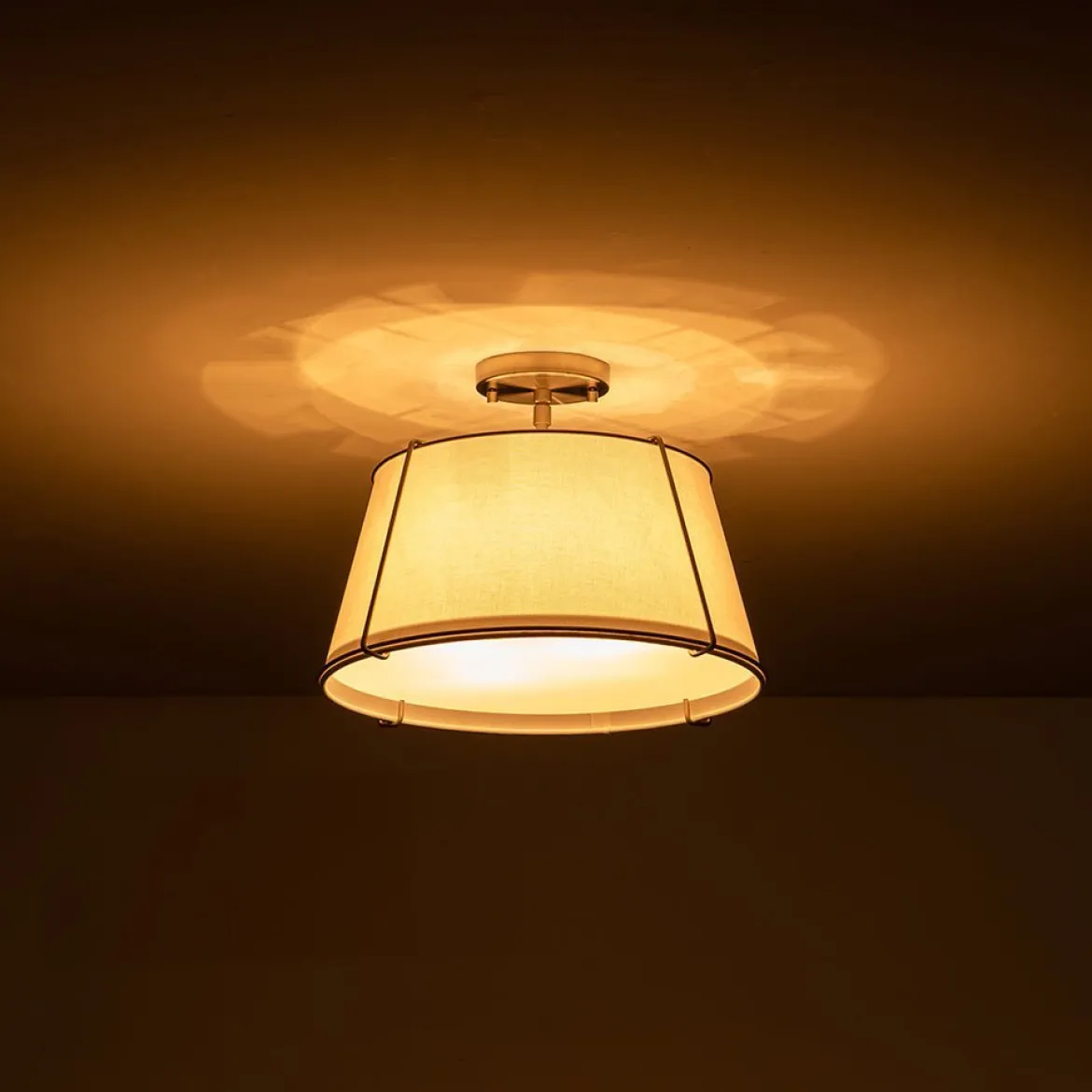 (OpenBox) Contemporary Wide Linen Drum Brass Semi Flush Mount