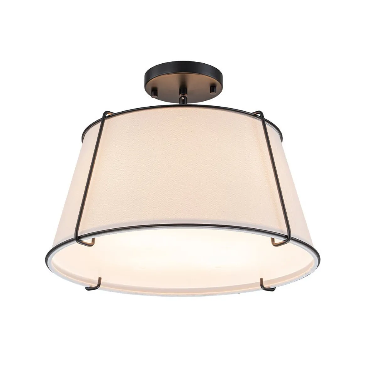 (OpenBox) Contemporary Wide Linen Drum Brass Semi Flush Mount