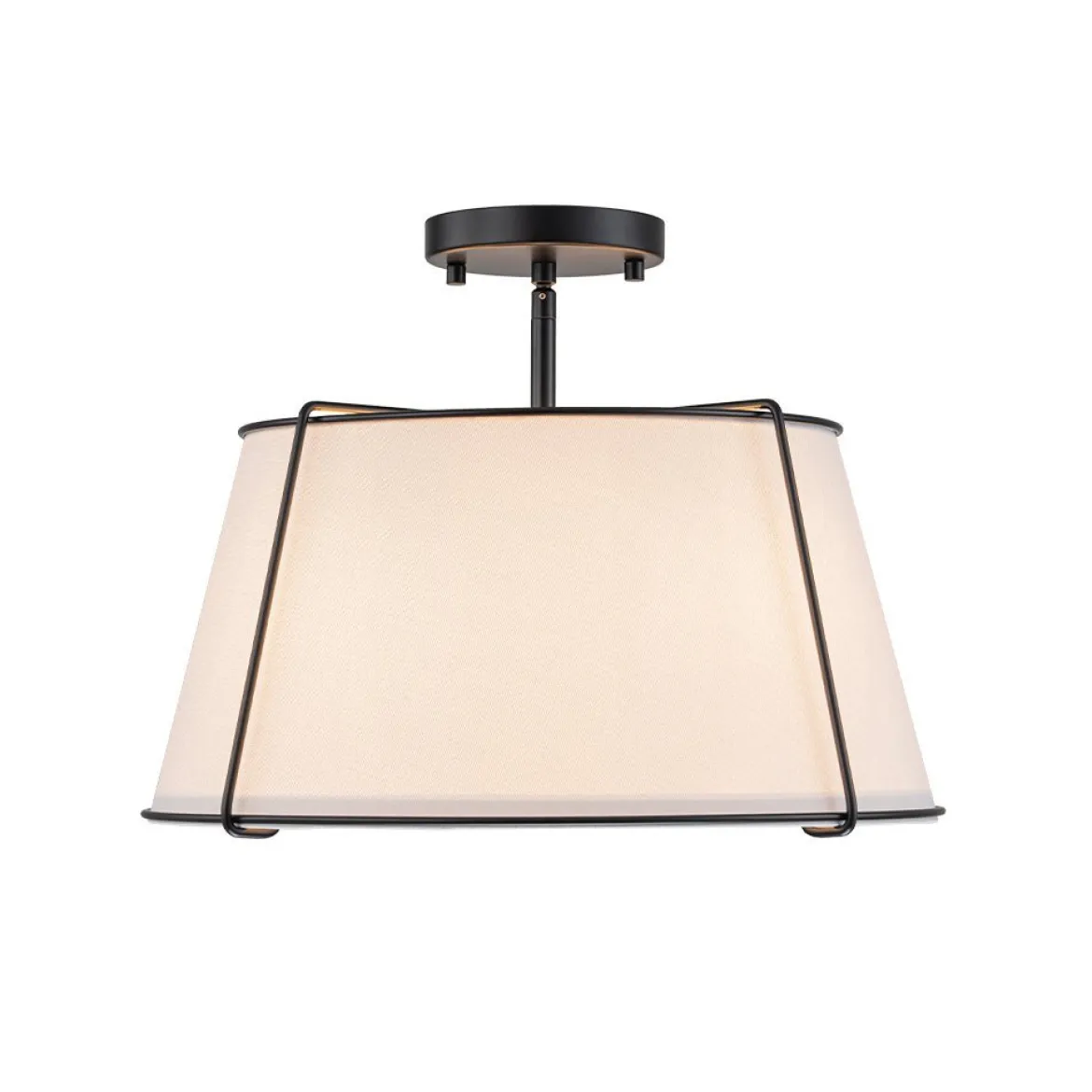(OpenBox) Contemporary Wide Linen Drum Brass Semi Flush Mount