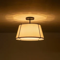 (OpenBox) Contemporary Wide Linen Drum Brass Semi Flush Mount