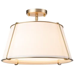 (OpenBox) Contemporary Wide Linen Drum Brass Semi Flush Mount