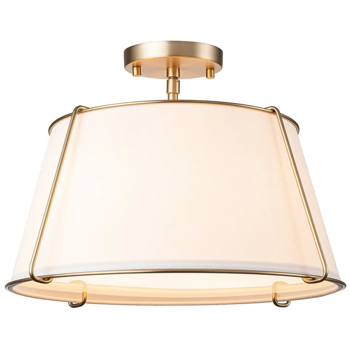 (OpenBox) Contemporary Wide Linen Drum Brass Semi Flush Mount