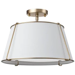 (OpenBox) Contemporary Wide Linen Drum Brass Semi Flush Mount