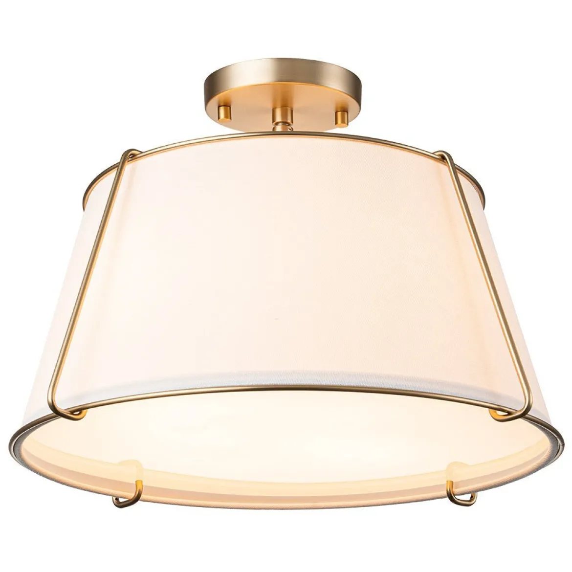 (OpenBox) Contemporary Wide Linen Drum Brass Semi Flush Mount