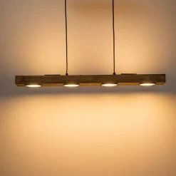 (OpenBox) Dimmable LED Linear Oak Wood Kitchen Island Pendant