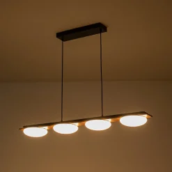 (OpenBox) Dimmable LED Walnut Wood Grain Linear Island Chandelier