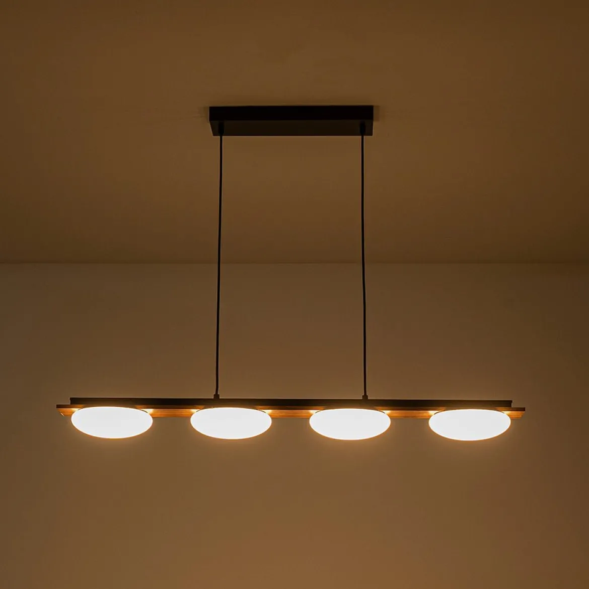 (OpenBox) Dimmable LED Walnut Wood Grain Linear Island Chandelier
