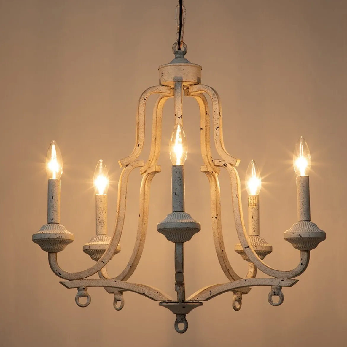 (OpenBox) Distressed White Shabby Chic Candle Style Chandelier