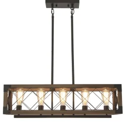 (OpenBox) Farmhouse 5-Light Rectangle Wood Chandelier
