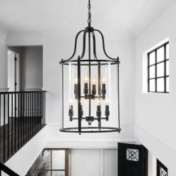 (OpenBox) Farmhouse Wide Clear Glass Cylinder Cage Pendant