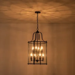 (OpenBox) Farmhouse Wide Clear Glass Cylinder Cage Pendant