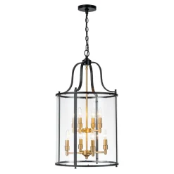 (OpenBox) Farmhouse Wide Clear Glass Cylinder Cage Pendant