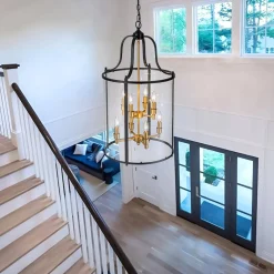 (OpenBox) Farmhouse Wide Clear Glass Cylinder Cage Pendant