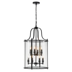 (OpenBox) Farmhouse Wide Clear Glass Cylinder Cage Pendant