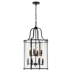 (OpenBox) Farmhouse Wide Clear Glass Cylinder Cage Pendant
