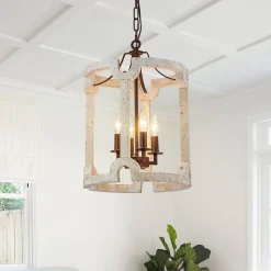 (OpenBox) Farmhouse Wood Cylinder Pendant Light