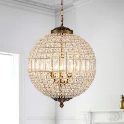 (OpenBox) French Antique Brass Crystal Globe Chandelier