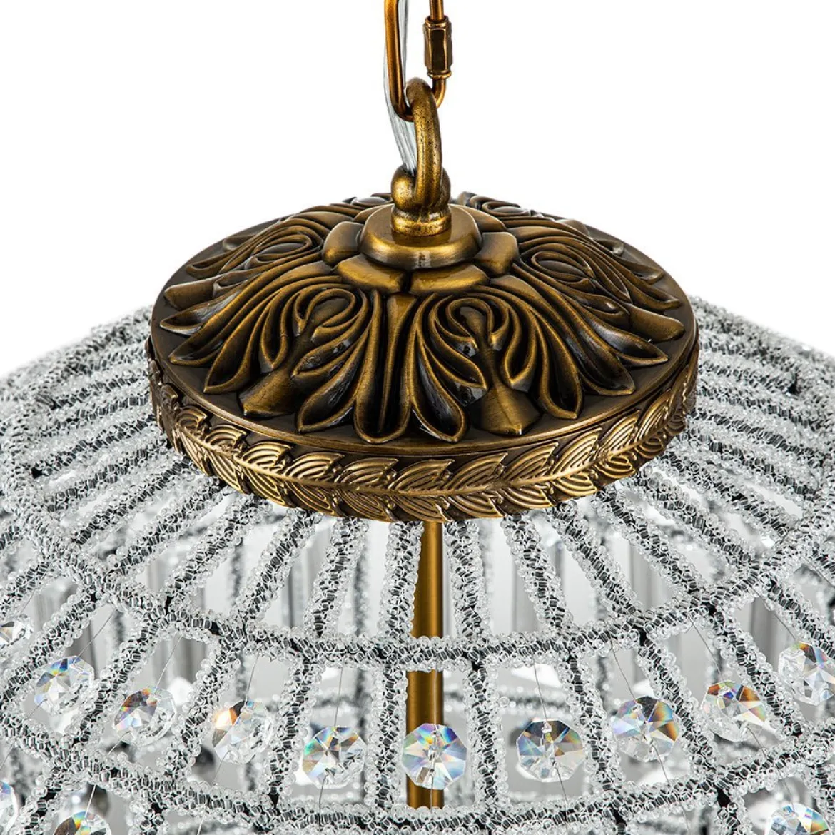 (OpenBox) French Antique Brass Crystal Globe Chandelier