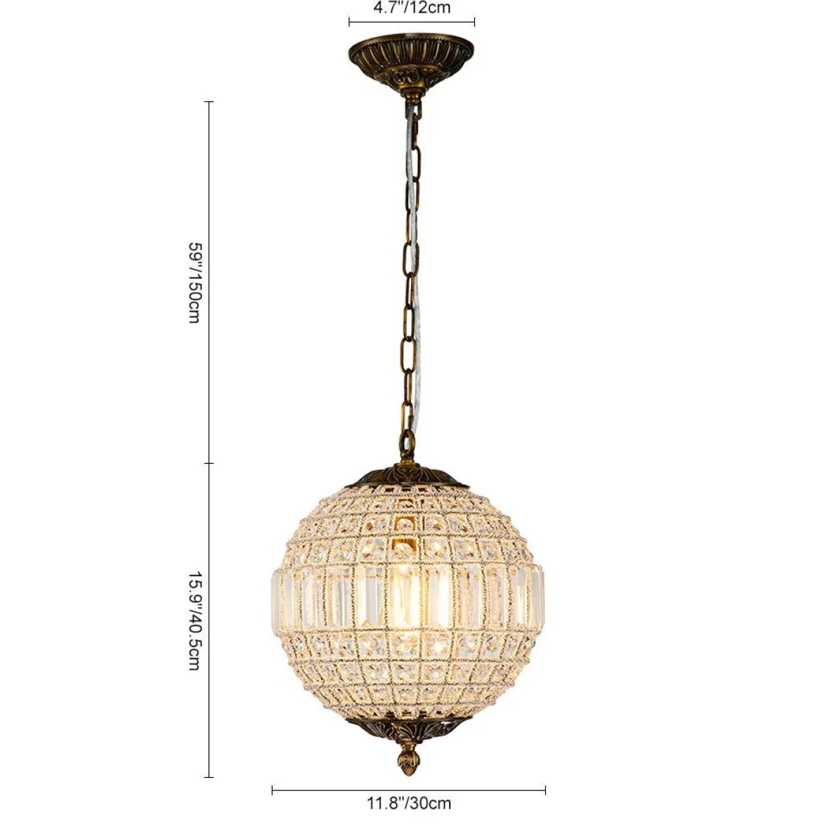 (OpenBox) French Antique Brass Crystal Globe Chandelier
