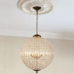 (OpenBox) French Antique Brass Crystal Globe Chandelier
