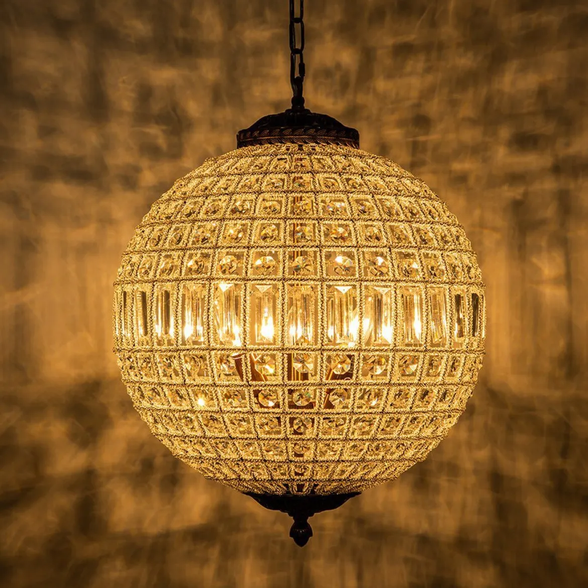 (OpenBox) French Antique Brass Crystal Globe Chandelier