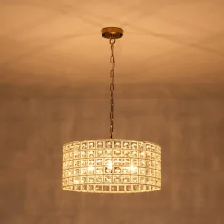 (OpenBox) French Luxury Brass Crystal Drum Cage Chandelier