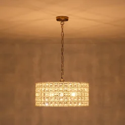 (OpenBox) French Luxury Brass Crystal Drum Cage Chandelier