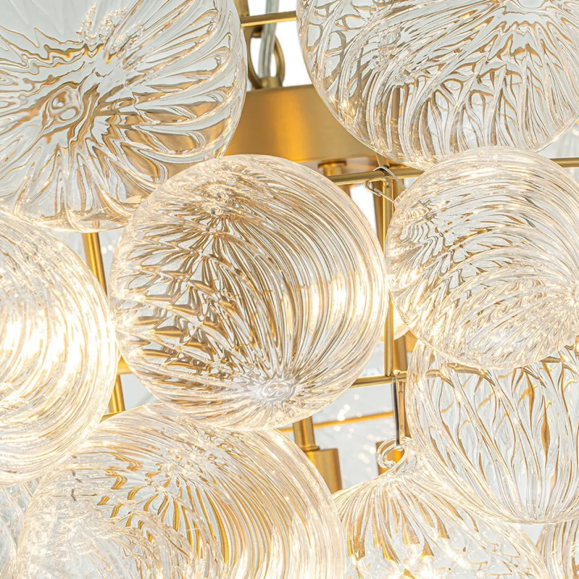 (OpenBox) Glam Brass Cluster Ribbed Glass Globe Bubble Chandelier