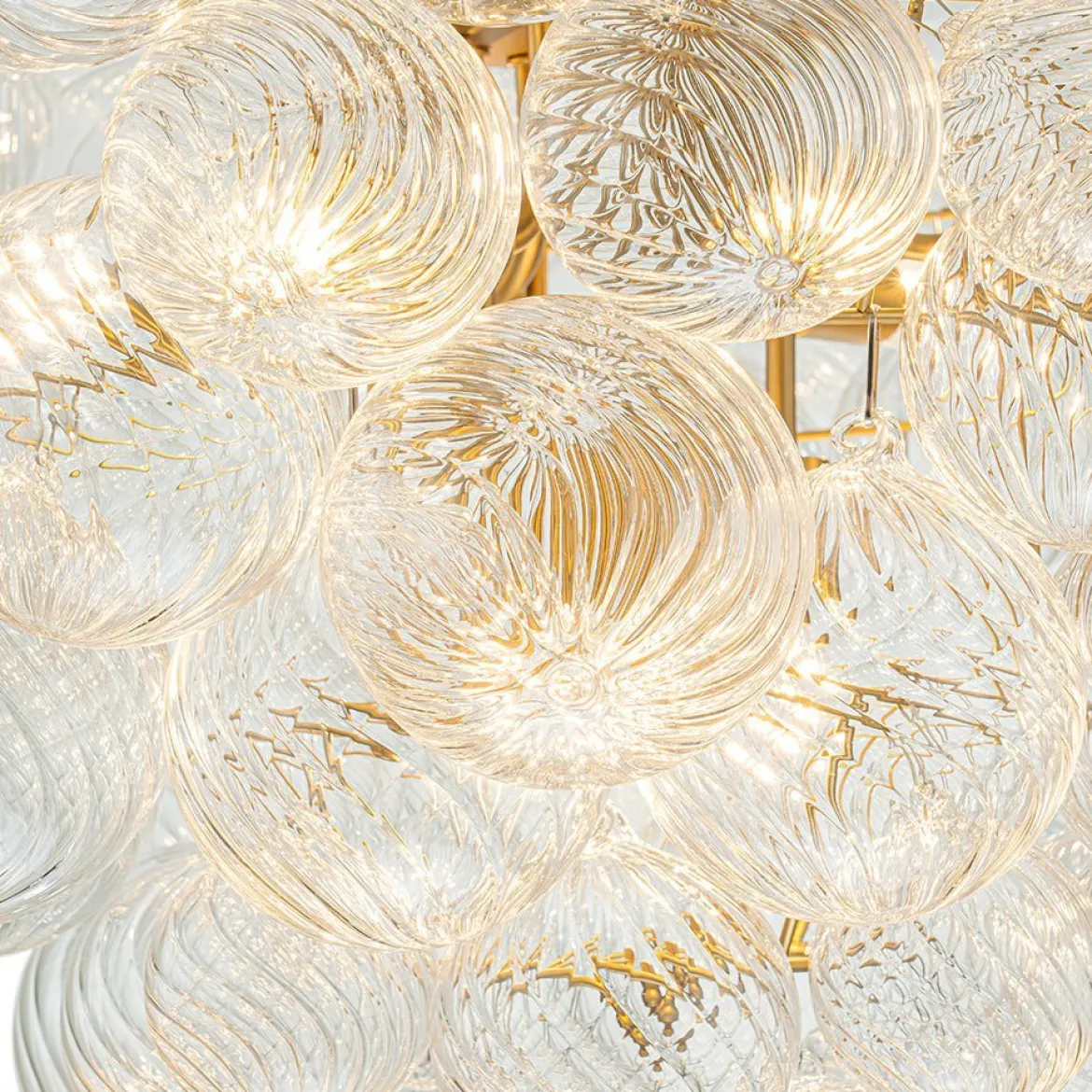 (OpenBox) Glam Brass Cluster Ribbed Glass Globe Bubble Chandelier