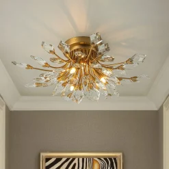 (OpenBox) 4-Light Bloom Crystal Leaf Semi Flush Mount Light