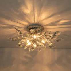(OpenBox) 4-Light Bloom Crystal Leaf Semi Flush Mount Light