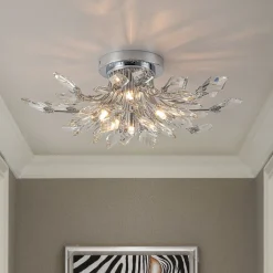 (OpenBox) 4-Light Bloom Crystal Leaf Semi Flush Mount Light