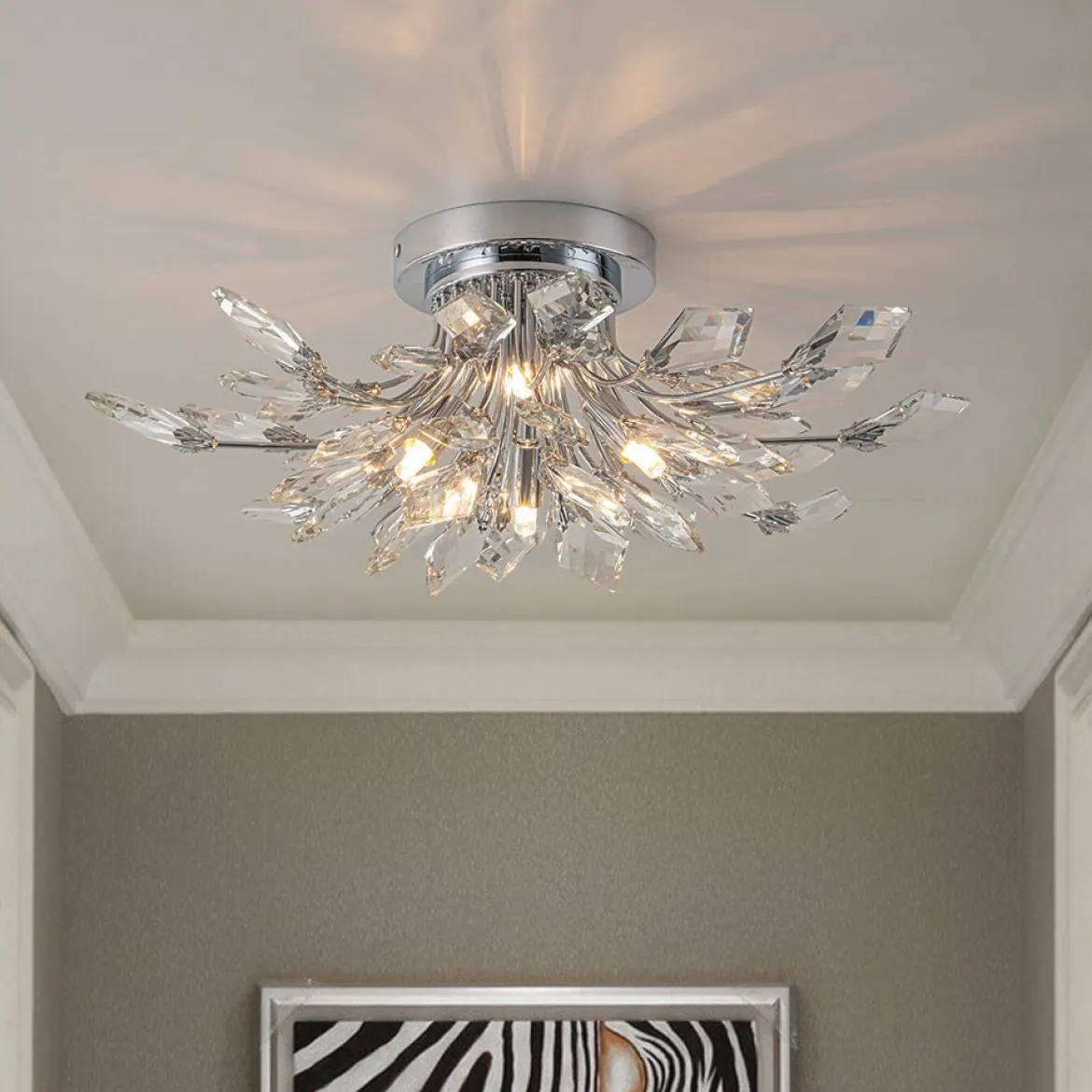 (OpenBox) 4-Light Bloom Crystal Leaf Semi Flush Mount Light