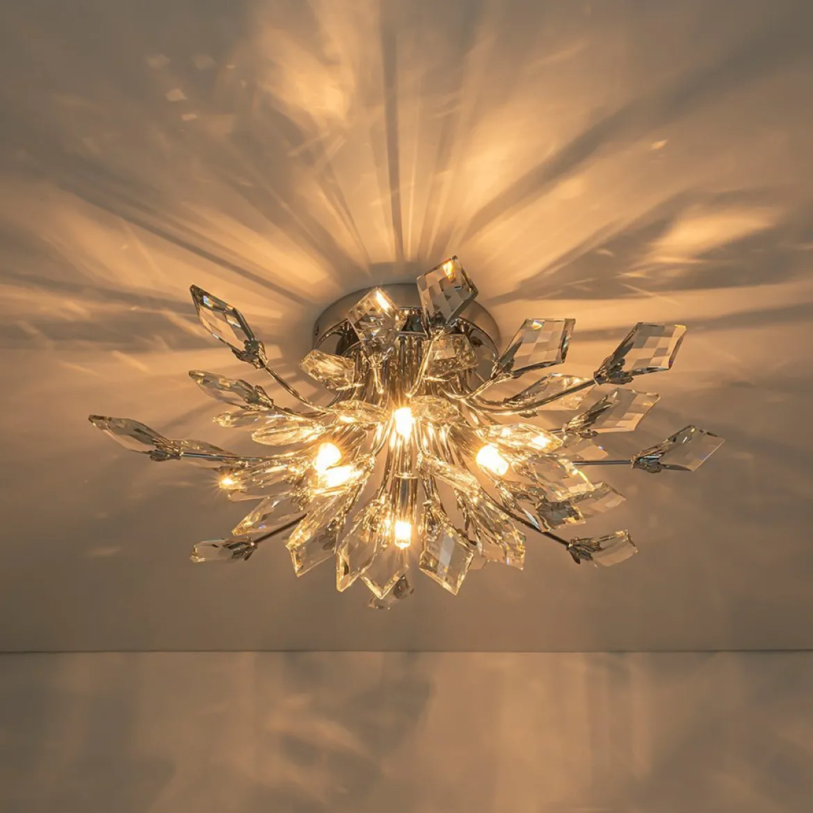 (OpenBox) 4-Light Bloom Crystal Leaf Semi Flush Mount Light