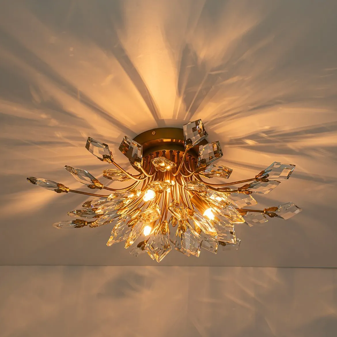 (OpenBox) 4-Light Bloom Crystal Leaf Semi Flush Mount Light