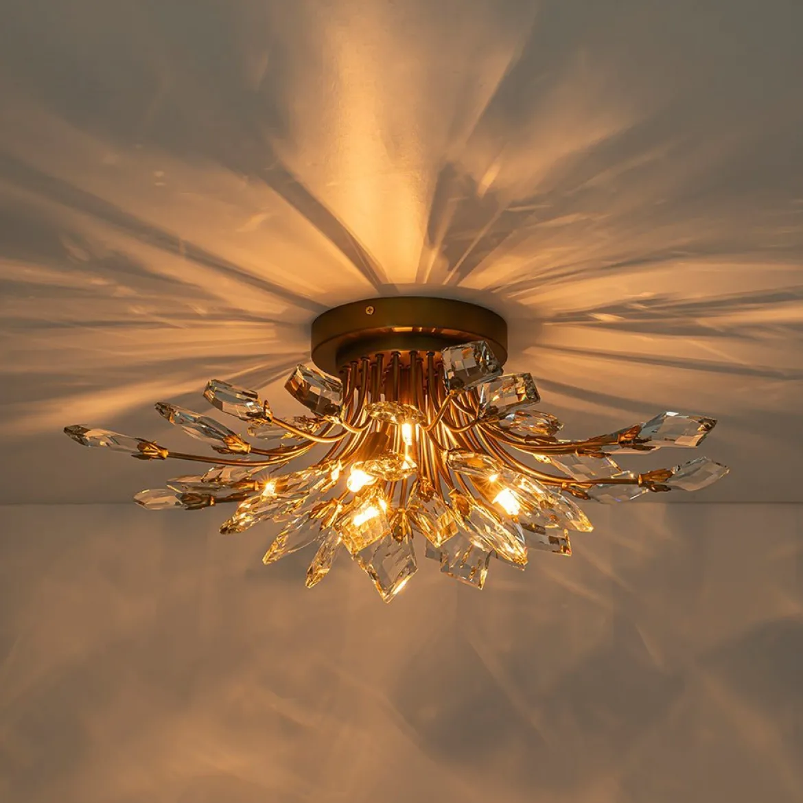 (OpenBox) 4-Light Bloom Crystal Leaf Semi Flush Mount Light