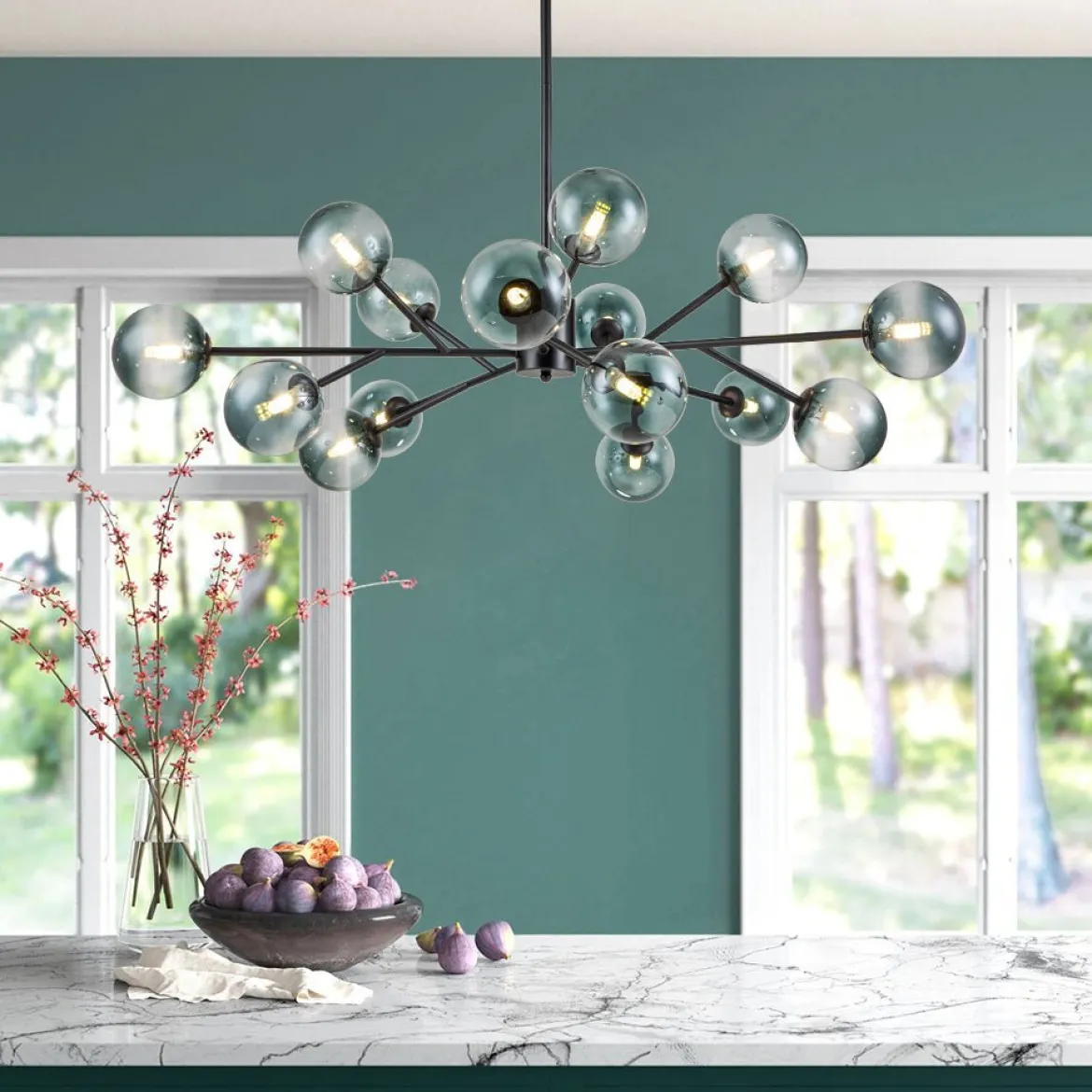 (OpenBox) 15-Light Branch Blue Glass Globe Bubble Chandelier