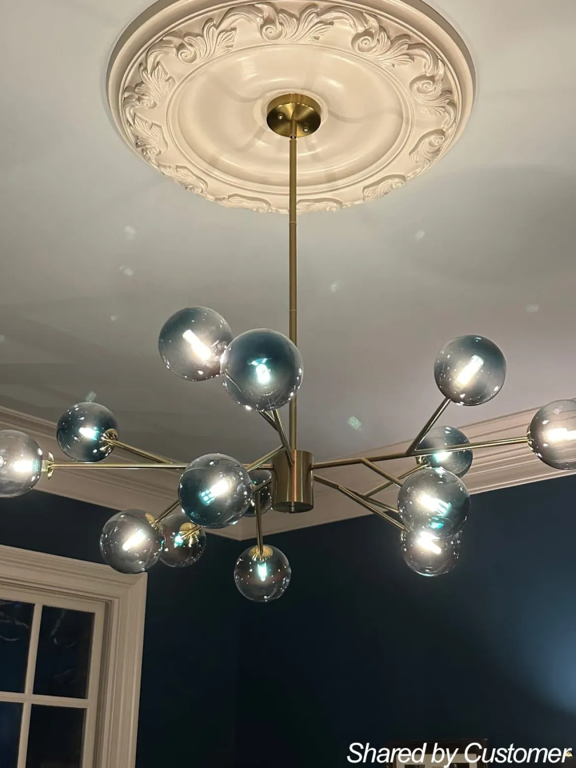 (OpenBox) 15-Light Branch Blue Glass Globe Bubble Chandelier