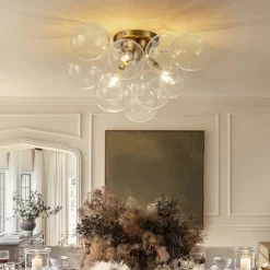(OpenBox) 3-Light Brass Cluster Clear Glass Globe Bubble Ceiling Light