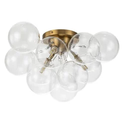 (OpenBox) 3-Light Brass Cluster Clear Glass Globe Bubble Ceiling Light