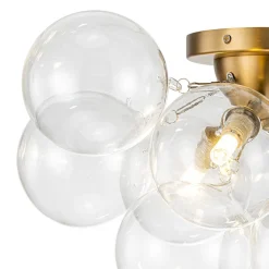 (OpenBox) 3-Light Brass Cluster Clear Glass Globe Bubble Ceiling Light