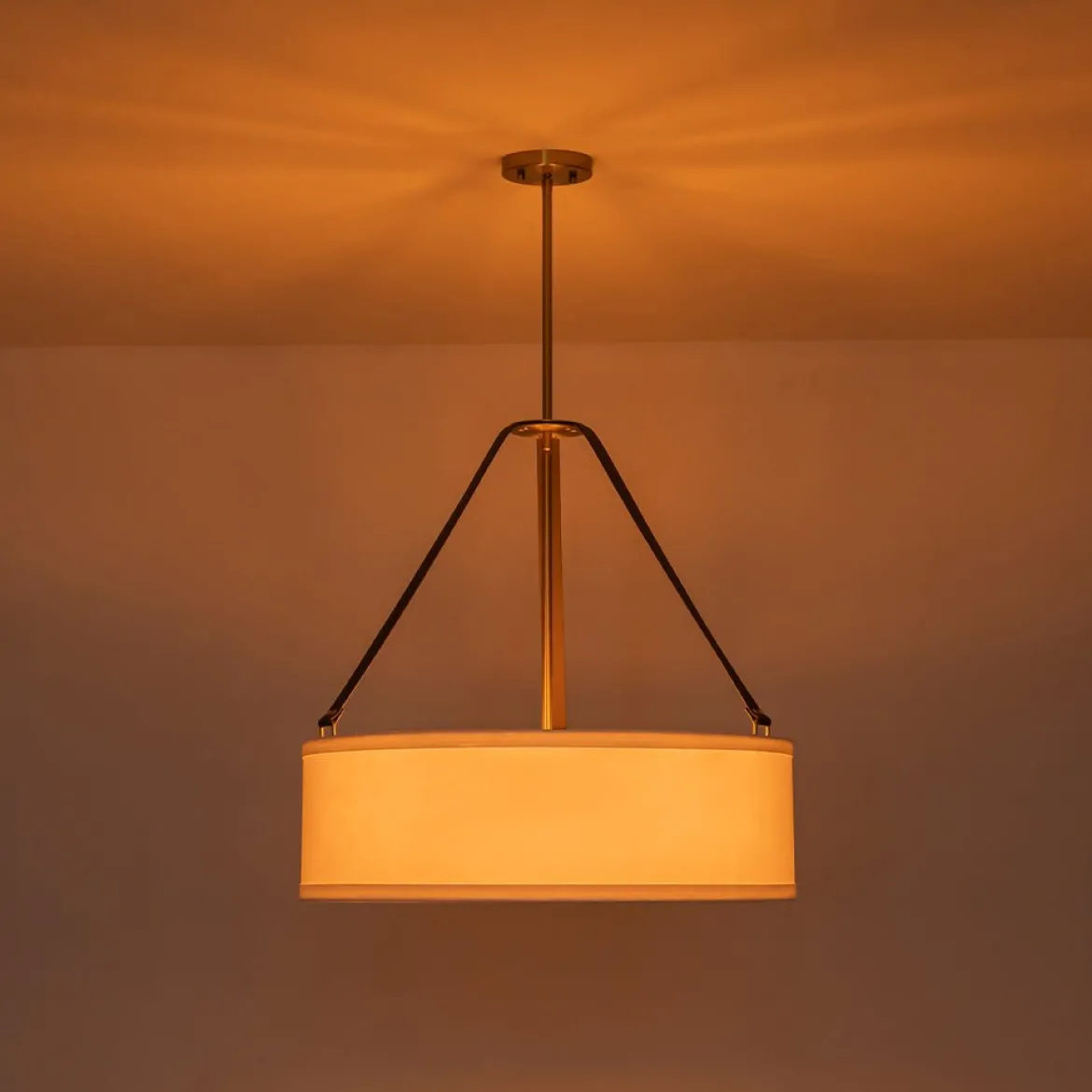 (OpenBox) 4-Light Brass White Linen Wide Drum Cage Pendant Light